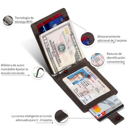 micsun Tarjetero Cuero Hombre, Carteras con Clip De Billetes, Portafolios RFID para hombre, Billetera Delgada y Elegante para Seguridad y Comodidad Diaria Marrón