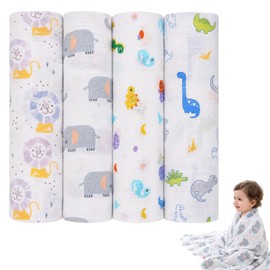 Manta Receptora para Bebé, Manta de Muselina 100% Algodón para Bebé – Set de 4 Piezas 110x110cm, Hipoalergénica y Transpirable, Regulación de Temperatura, Suave y Esencial para Recién Nacidos
