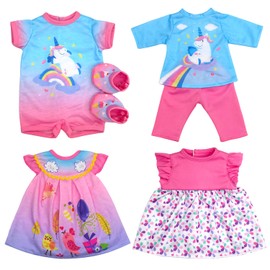 ZITA ELEMENT 4 Pack Baby Doll Clothes for 13-16 Inch Dolls, 6 Pcs 14 Inch Doll Clothes Accessories Dress Outfits Include Skirts, Top, Pants, Jumpsuit (No Doll)