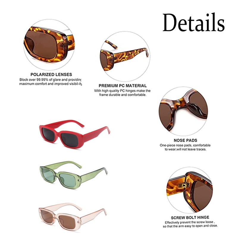 Manqyi Pack of 3 Sunglasses Women's Vintage Retro Rectangular Sunglasses