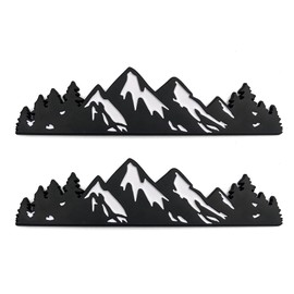 OUESAAS Snow Mountain Tree Emblem for Car, 2 Pcs Mountains Graphic Logo Badge, Trunk Mountain Logo Emblem for Car Trunk Tailgate Emblem, Car Exterior Accessories (Black White)