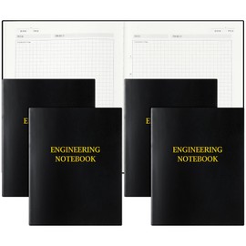 Motiskyy 4 Pack Engineering Notebook 8 x 10 Inches Engineer Graph Paper Notebook Black Hardcover Grid Notebook for Writing Science Technology Lab Engineering Graphing Work Supplies