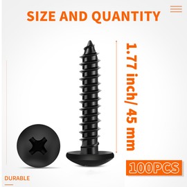 100 PCS #6 X 1-3/4 inch 18-8 (A2) Stainless Steel Truss Head Phillips Wood Screws, Black Coated Full Thread No.6 X 1-3/4'' Multipurpose Screw by TPOHH