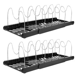 LGHWKETH Pot and Pan Organizers Rack Multipurpose Anti Slip Pot Lid Holder Space Saving Cookware Baking Frying Rack Adjustable Cookware Baking Storage Holder for Kitchens (Black-2Pcs)