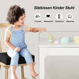 HVIERO Booster Seat Child PU Washable Removable Seat Cushion Children's Chair with 2 Safety Buckle Strap Non-Slip Child Booster Seat for Dining Table Baby Booster Seat (Black)