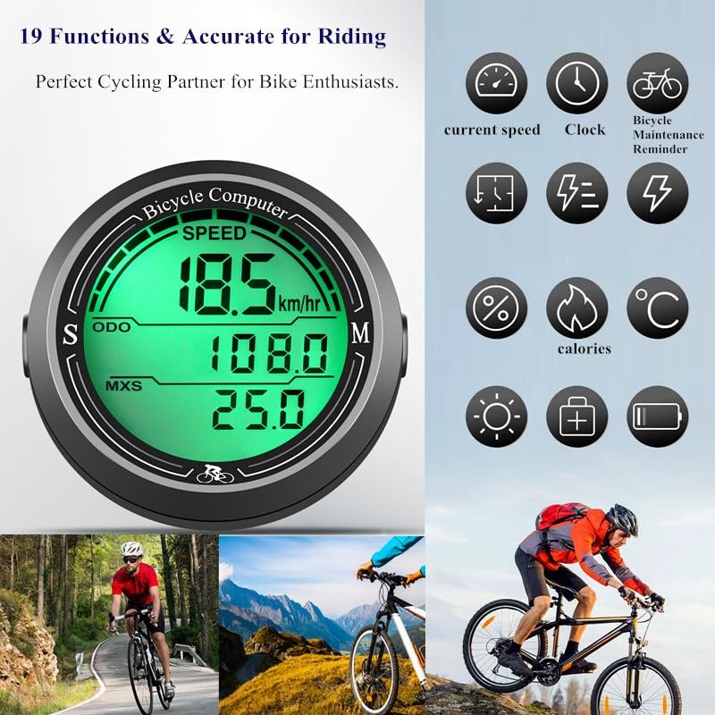 EXGUEACK Bike Computer Wired, 19 Functions Bicycle Speedometer and Odometer