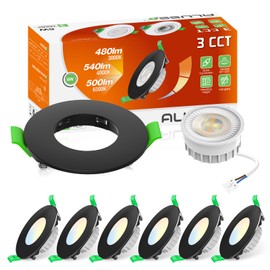 ALUSSO LED Recessed Spotlight, 230 V, 68 mm, 6 W Recessed Spotlight, LED Flat, 3CCT, Warm White, 3000 K, Natural White, 4000 K, Cool White, 6500 K, IP44 Recessed Spotlight, LED Dimmable for Kitchen,