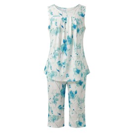 Celucke Women Summer Sleepwear Set, Soft Sleeveless Tank Top Comfortable Capri Pants Pajama Outfit Breathable Nightwear, Satin Pyjamas For Women, Pj Shorts Set, Ladies Comfort Lounge Wear