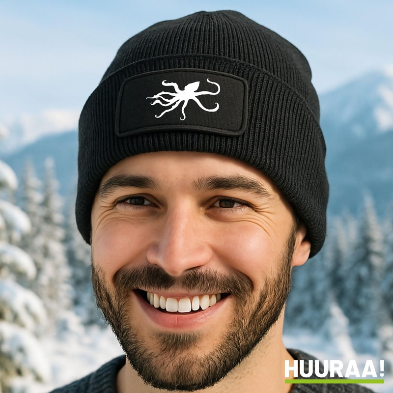 Huuraa Beanie Oktopus Silhouette Geschenk Black Oktopus Geschenkidee