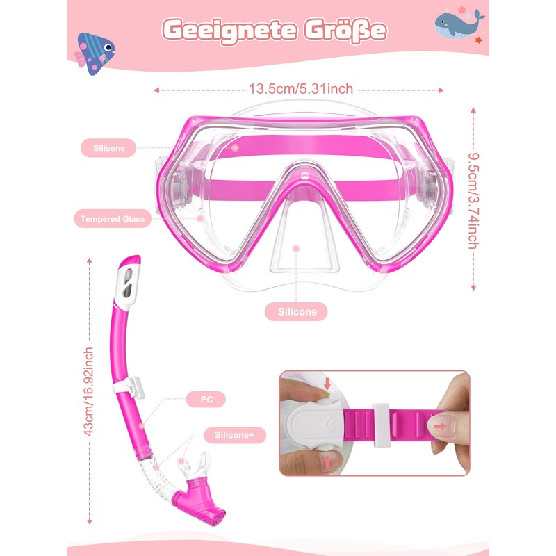Snorkel Set Children's Diving Goggles Dry Snorkel Set (Pink)