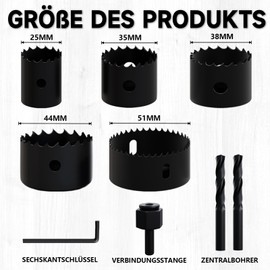 METOTY 9-Piece (25-51 mm) Bi-Metal Hole Saw Set, Carbide Steel Cutter for Wood, Plasterboard & Plastic, Ultra Sharp Teeth, Quick Change, Includes Mandrel & Hex Key