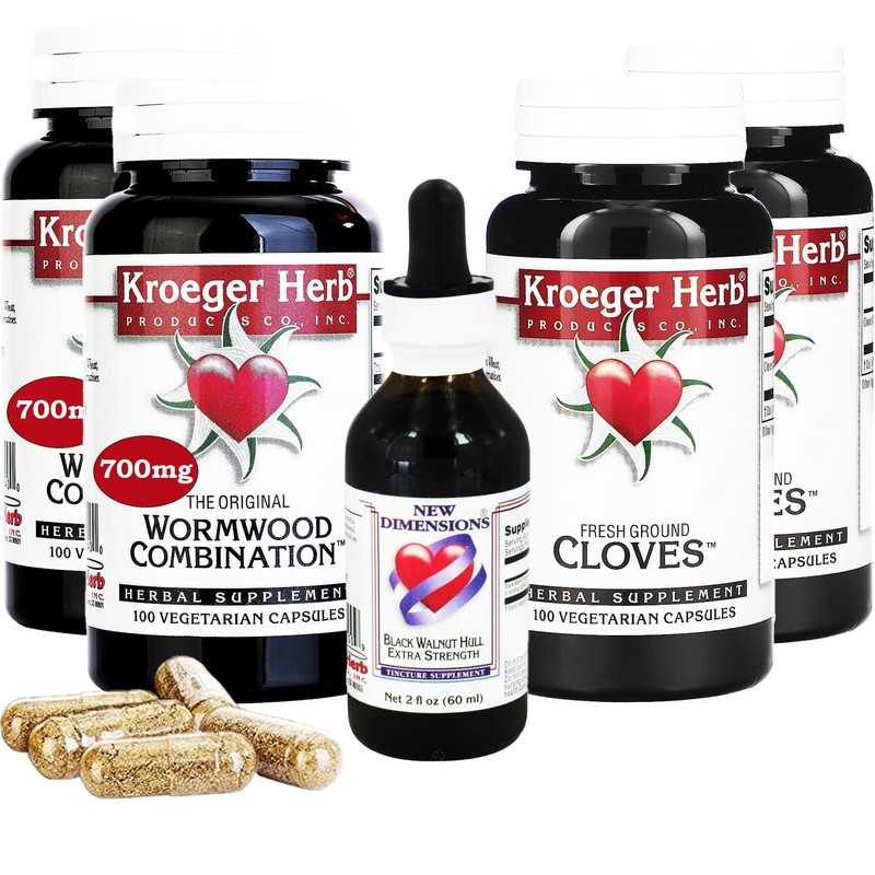 Kroeger Herb Products, Wormwood Herb Supplement Kit, Black Walnut, Clove,