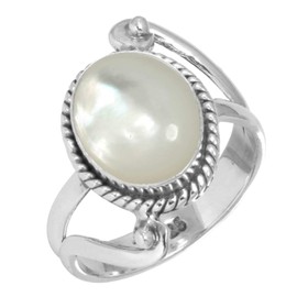 Jeweloporium 925 Sterling Silver Ring for Women Size X White Genuine Mother Of Pearl Gemstone Vintage Silver Ring New Year Gift Solitaire Jewelry