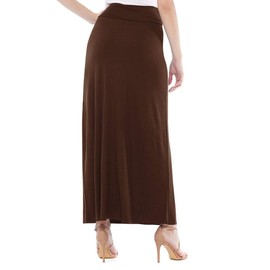 Solid Pattern Print Office Work Loose Fit Elastic A-line Maxi Skirt/Made in USA Brown L