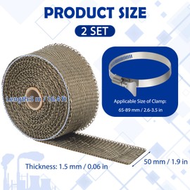 Gisafai 2 Rolls 1.97'' x 16.4' Fireproof Pipe Wrap Basalt Fiber Heat Shield Tape Heat Resistant Pipe Insulation Anti Scalding Chimney Ribbon Stove Flue Protector with Clamp for Motorcycle Exhaust Pipe