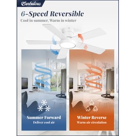 Fanbulous 42 Inch Ceiling Fans with Lights and Remote,Indoor Modern Flush Mount Ceiling Fan with 3CCT 6-Speed Quiet DC Motor,White Small Low Profile Ceiling Fan for Bedroom Living Room Office