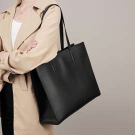 SUNOGE Tote Bag, Handbag, Shoulder Bag, Business Bag, Women's, Men's, Shoulder Bag, PU Leather, Popular, Large Capacity, For Work or School Commutes, A4 Compatible, Stylish, Black, Black