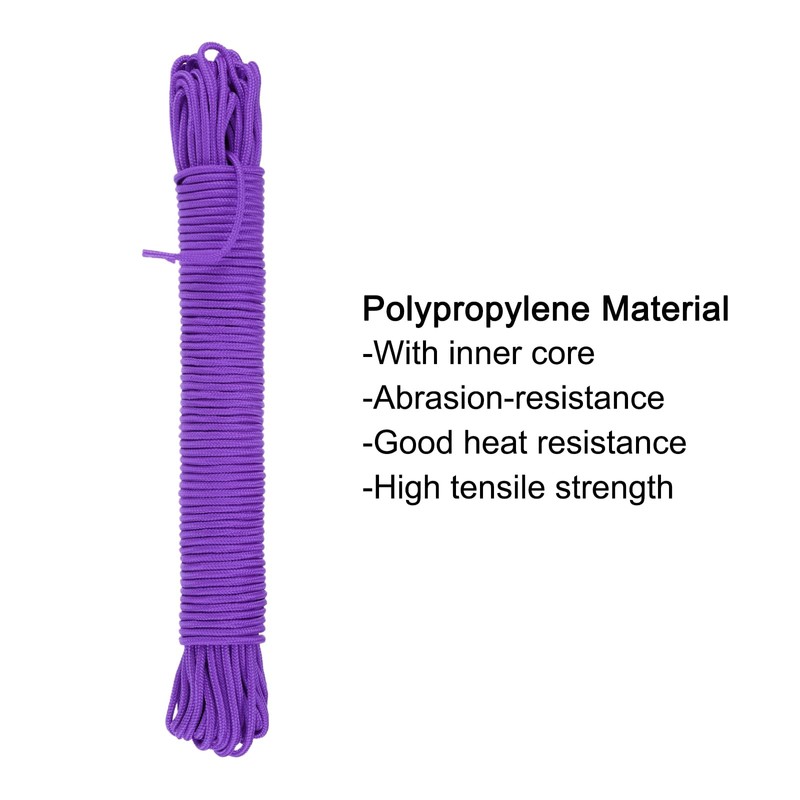 sourcing map Polypropylene Rope Braid Cord 45M/147.6ft 3/16" 5mm Purple