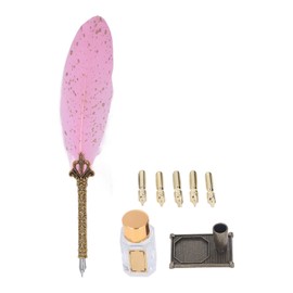 Quill Pen Set Retro Elegant Exquisite Pattern Smoothing Writing Feather Pen Caligraphy Pen Kit with Replaceable Nibs Pink