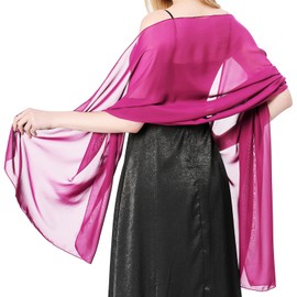 Stole Women's Chiffon Summer Scarf Women's Festive Stole for Evening Dress or Wedding Dress, pink-red