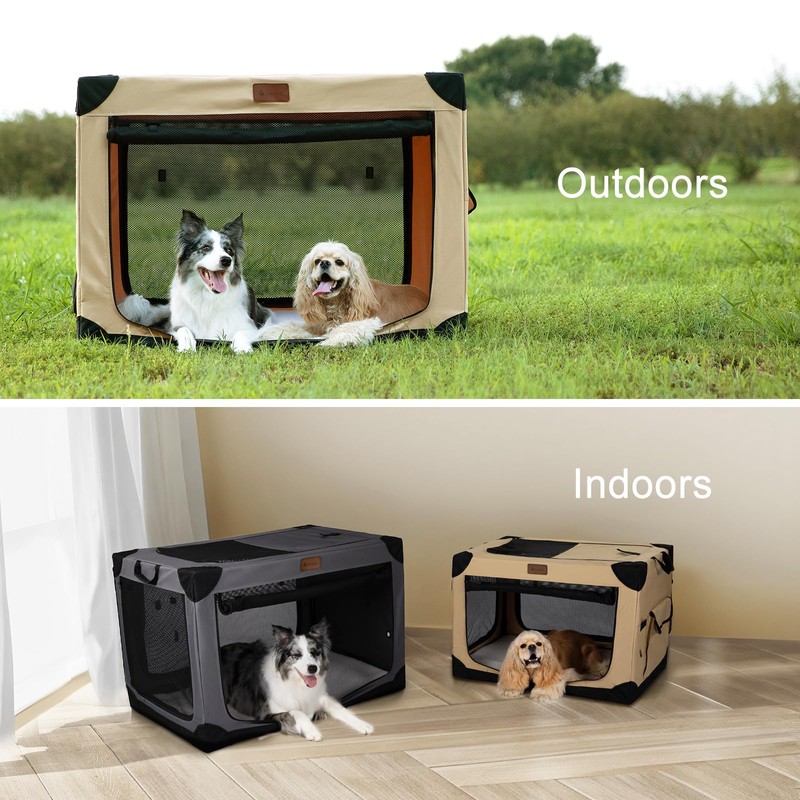 Garnpet Soft Dog Crate for Large Dogs, 4-Door Foldable Collapsible