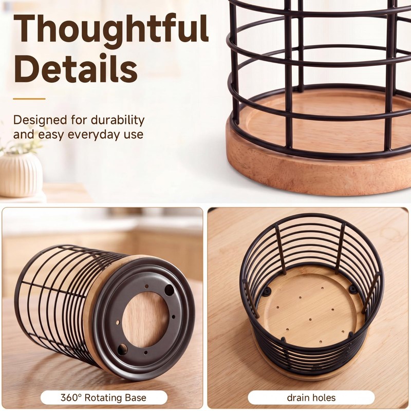 360° Rotating Kitchen Utensil Holder Set of 2, Large &