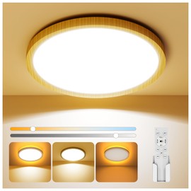 Coizabera LED Ceiling Light, For 106.8–142.3 sq ft (6–8 Tatami), Japanese Style, Wood Grain Style, 28W, 3,600 lm, Dimmable, Adjustable Color Temperature, Includes Indirect Night Light, Electric,
