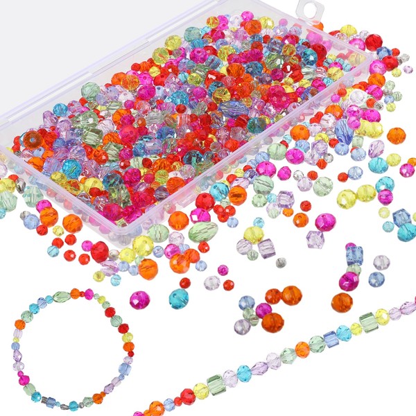 Pack of 800 Crystal Beads, Mixed Colours, Colourful Faceted Glass