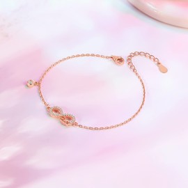 ZHOU LIU FU S925 Infinity Bracelet Sterling Silver Love Heart Bracelets Crystal Cubic Zirconia Adjustable Bracelet Jewellery for Women Lady Mom Anniversary Birthday 16+3cm J0711479