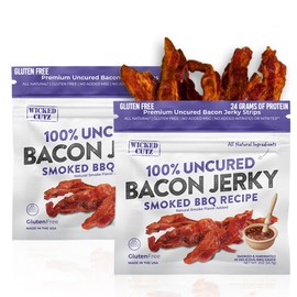 Smoked BBQ Recipe Bacon Jerky | Tender, Flavorful, Easy to Chew, Premium Craft Bacon Jerky with 24g of Protein Per Bag, Gluten Free, High Protein, Low Calorie, Healthy Snacks for Adults (2 Bags)