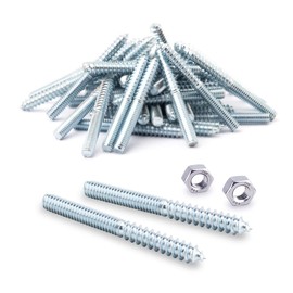POWERTEC QHB1001 Hanger Bolts 5/16-18 x 3 Inch, 50 Pack with 2 Piece Bolt Installation Hex Nuts