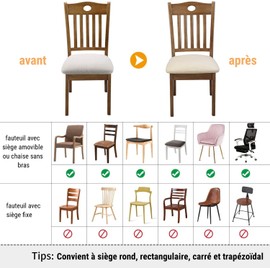 Yisun Jacquard Dining Room Chair Seat Covers, Stretch Spandex, No Backrest, Dining Room Chair, Seat Protective Cover, Removable, Washable for Office High Chairs, 4/6 Pieces