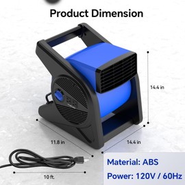 shinic High Velocity Fan 15" 375 CFM 3-Speed Utility Fans Air Mover Blower Fan with 270° Pivot Carpet Dryer Floor Fan with 2 Outlets Portable Industrial Fans for Job Site Home Garage Work shop, Grey