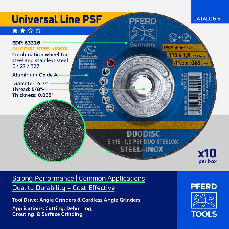PFERD 4-1/2" PSF DUODISC STEELOX Combination Cutting and Grinding Wheel