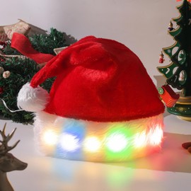 Christmas Hat, Christmas Hat, Hat with LED Light, Santa Hat, Christmas Hat, LED Hat, Santa Hats with Santa Beard, Christmas Hat, One Size for Children and Adults