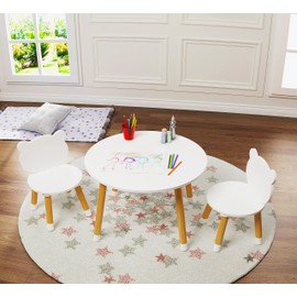 UTEX UTEX Kids Wood Table and Chair Set, Kids Play Table with 2 Chairs,3 Pieces Kids Round Table for Toddlers, Girls, Boys,White