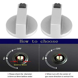 Xrten Gas Hob Knobs 6 mm, Pack of 4 Metal Gas Hob Knobs, Universal Gas Cooker Control Knobs, Silver