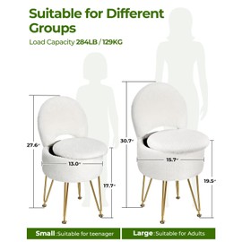 GREENSTELL Small Vanity Stool Chair with Storage and Folding Back, 13" x 13" x 17.7" Fau...