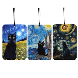 Black Cat Air Freshener Hanging 3Pcs Cute Cats Decortion Car Accessories for Women, Black Cats Lovers Moms Gifts for Women Cat Cars Mirror Decor Interior Aesthetic(Lavender)