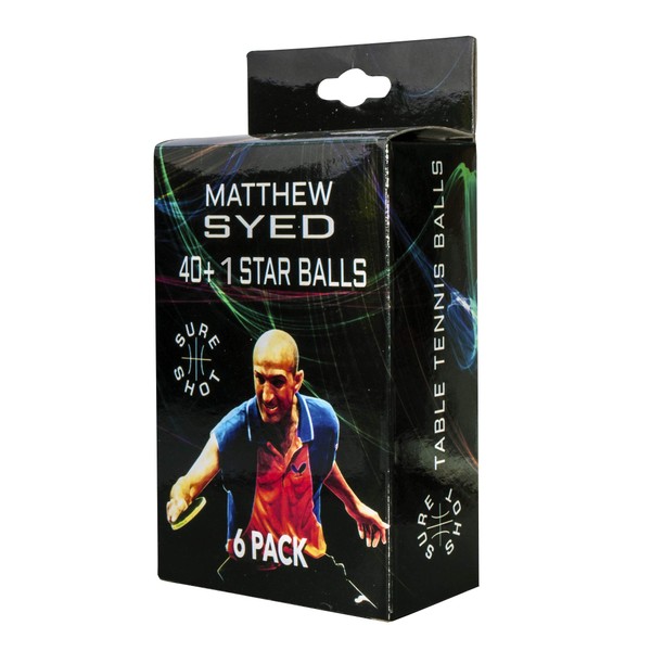Sure Shot Matthew Syed 40+ 1 Star Table Tennis Balls, Pack of 6,White