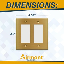 2-Gang Brass Outlet Cover, Satin Brass Decorative Outlet Covers, Standard Size 4.5" x 4.56", Rocker Switch Cover and GFCI Outlet Plate, Gold Light Switch Covers, Brass Switch Plate Covers, Made In USA