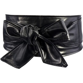 HIQUACC Faux Leather Waist Belt for Women Lace-up Wide Corset Belt (Wide Black)