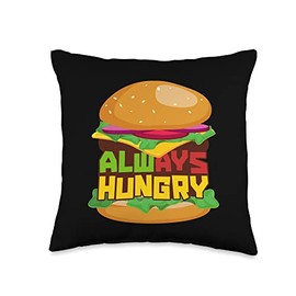 Cheese Ground Beef Snack Buns Fast Food Lover Always Hungry Burger Throw Pillow, 16x16, Multicolor