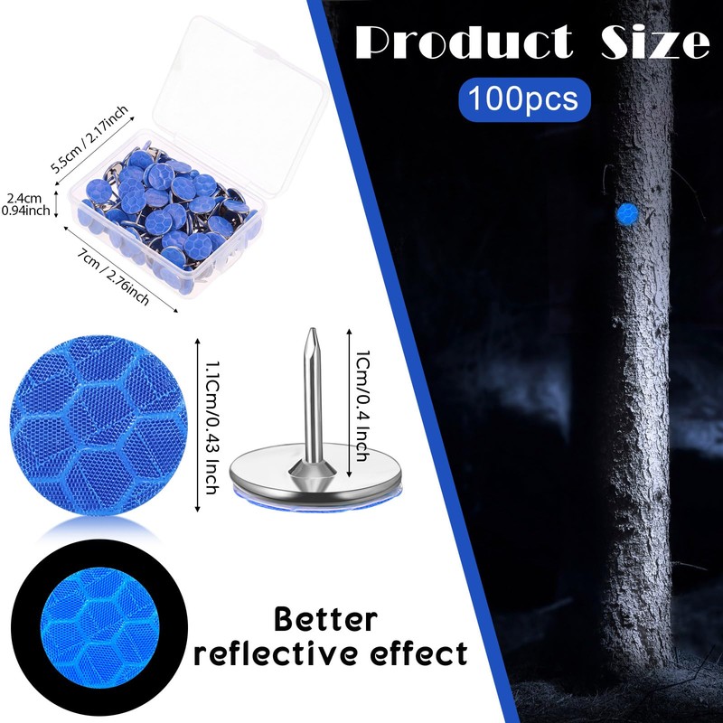 100 Pcs Reflective Tacks Trail Marking Tacks, Blue