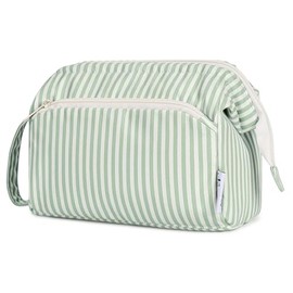 Narwey Large Makeup Bag Wide-Open Zipper Pouch Travel Wash Bag Toiletry Bag Cosmetic Organizer for Women (Mint Green Stripe)
