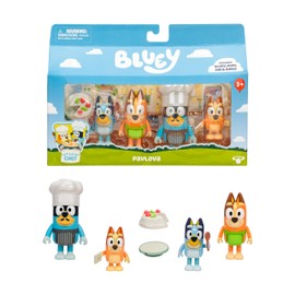 BlueY It's Time for Pavlova with This 4 Piece Cafe Competition Figure Pack, Includes Bingo, Bandit with Chef Hat, Chilli and 2 Accessories, Four 6-7.6 cm Figures with Articulated Joints