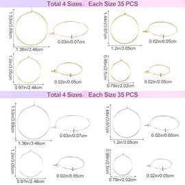 OIIKI 280PCS Earring Beading Hoops, 4 Sizes Gold/Silver Plated Hoop Earring Findings, Open Hoops, Metal Earring Rings, Round Earring Beading Decorative Accessories for DIY Jewelry Making, Parties