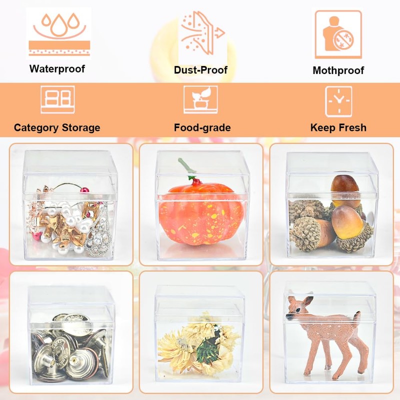 KLYNGTSK 24Pack Square Cube Display Case Transparent Plastic Square Cube