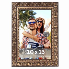 VictoR Vinci Picture Frame - 10 x 15 cm (A6) Brown Gold - Vintage Baroque - Decorated Strip 22 x 20 mm - Shatterproof Acrylic Glass - MDF Back - for Portrait and Landscape Format - Made in Europe