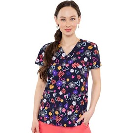 Med Couture Prints Women Scrubs Top V-Neck Print MC8564, M, Dotty Floral